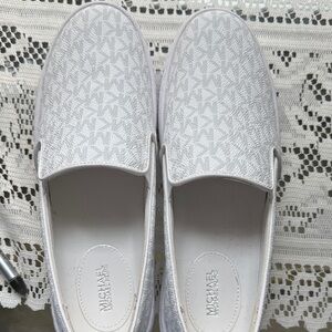 Michael Kors Silver Metallic Logo Slip-On Sneakers